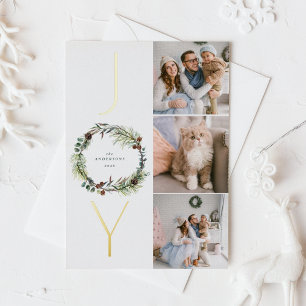 Carte Postale De Vacances En Aluminium JOY Botanical Pine Wreath Photo Collage Noël