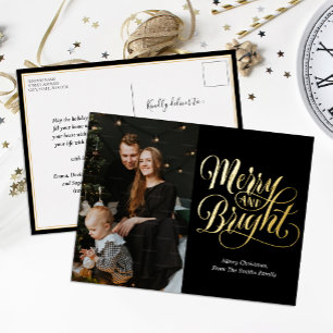 Carte Postale De Vacances En Aluminium Joyeuse et brillante Black Gold Calligraphie
