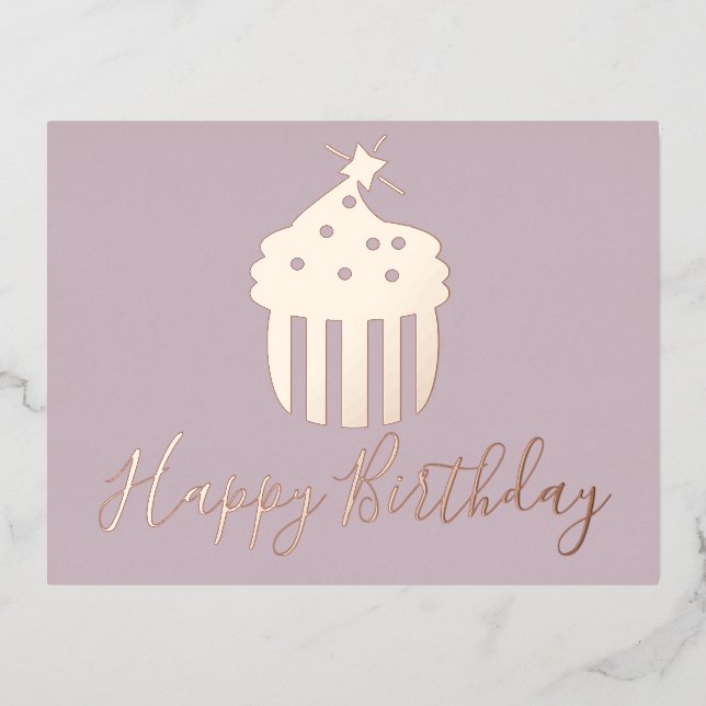 Carte Postale De Vacances En Aluminium Joyeux Anniversaire Cupcake Blush Rose (Recto)