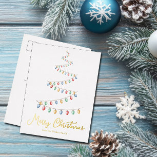 Carte Postale De Vacances En Aluminium Joyeux Arbre de Noël Aquarelle Ornements Or