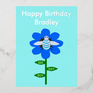 Carte Postale De Vacances En Aluminium Joyeux Bee Day Boy Blue Birthday Bumblebee Custom