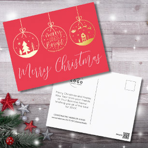 Carte Postale De Vacances En Aluminium Joyeux Et Lumineux Noël Rouge