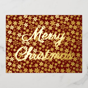 Carte Postale De Vacances En Aluminium Joyeux flocon de Noël élégant script bordeaux