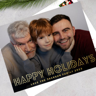Carte Postale De Vacances En Aluminium joyeux LIGNES D'OR joyeuses fêtes photo noël