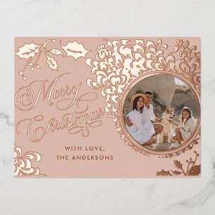 Carte Postale De Vacances En Aluminium Joyeux Noël 1 Photo Rose Vintage Gold Real