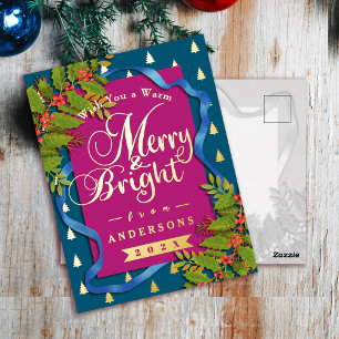 Carte Postale De Vacances En Aluminium Joyeux Noël bleu rouge