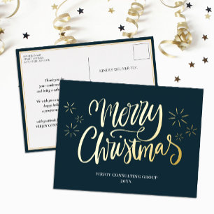 Carte Postale De Vacances En Aluminium Joyeux Noël Blue Gold Calligraphie Affaires