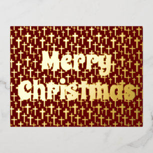 Carte Postale De Vacances En Aluminium Joyeux Noël Cross élégant rétro rouge bordeaux