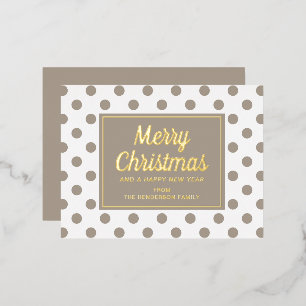 Carte Postale De Vacances En Aluminium Joyeux Noël écriture chic dorée points taupe