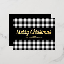 Joyeux Noël Gingham Noir Blanc Écriture Dorée