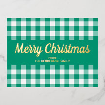 Joyeux Noël Gingham Vert Écriture Dorée