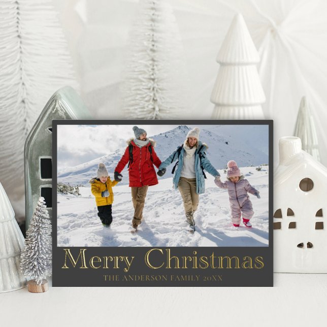 Carte Postale De Vacances En Aluminium Joyeux Noël Gold Foil Calligraphie & Photo (Créateur téléchargé)