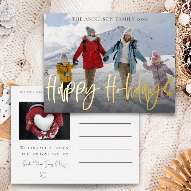 Carte Postale De Vacances En Aluminium Joyeux Noël Gold Foil & Photo (Créateur téléchargé)