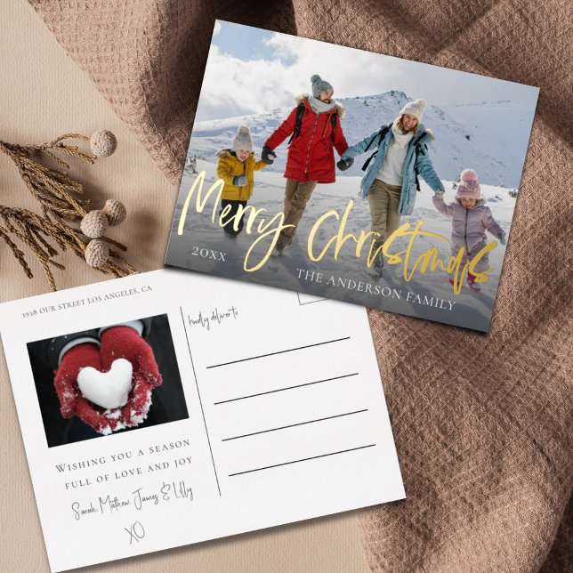 Carte Postale De Vacances En Aluminium Joyeux Noël Gold Foil & Photo (Créateur téléchargé)