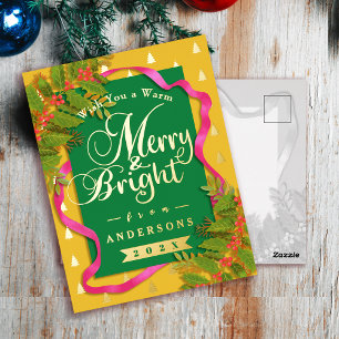 Carte Postale De Vacances En Aluminium Joyeux Noël Jaune Vert Jaune