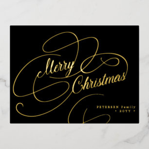 Carte Postale De Vacances En Aluminium Joyeux Noël or feuille script classique noir