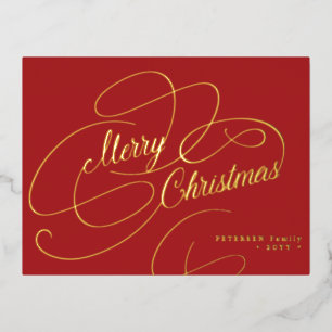 Carte Postale De Vacances En Aluminium Joyeux Noël or feuille script rouge classique