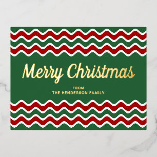 Carte Postale De Vacances En Aluminium Joyeux Noël rayures vertes écriture dorée