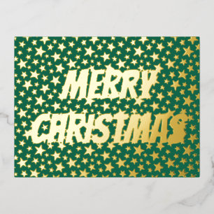 Carte Postale De Vacances En Aluminium Joyeux Noël typographie Étoiles vert moderne chic