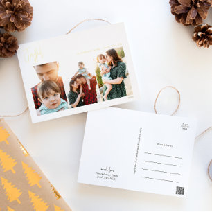 Carte Postale De Vacances En Aluminium Joyeux script de Noël moderne trois photo   Or