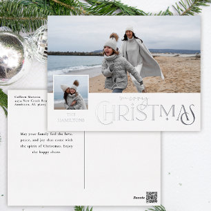 Carte Postale De Vacances En Aluminium Joyeux voeux de Noël avec Insertion photo Argent