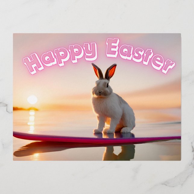 Carte Postale De Vacances En Aluminium Lapin surfeur (Recto)
