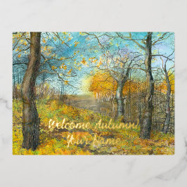 Carte Postale De Vacances En Aluminium L'automne doré dans une aquarelle en chênaie