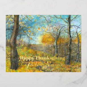 Carte Postale De Vacances En Aluminium L'automne doré dans une aquarelle en chênaie