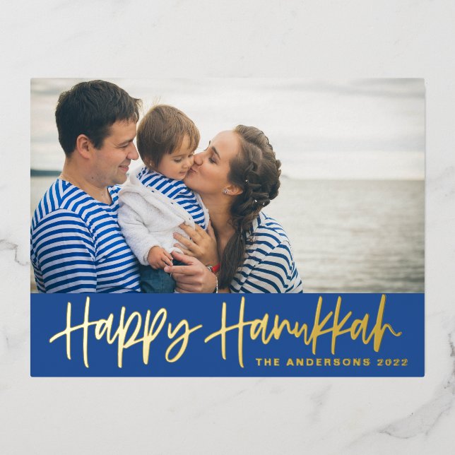 Carte Postale De Vacances En Aluminium LETTRE Moderne Bleu Joyeux Hanoukka Photo (Recto)