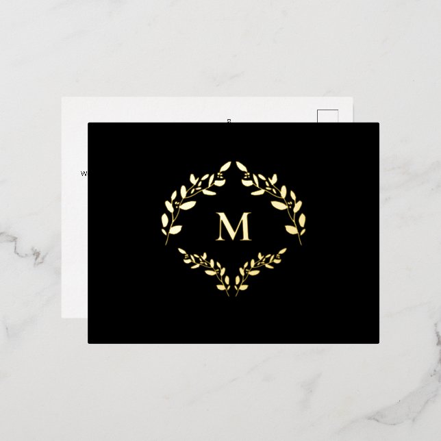 Carte Postale De Vacances En Aluminium Logo d'entreprise Laurel Wreath Monogram Merci (Recto/Verso)