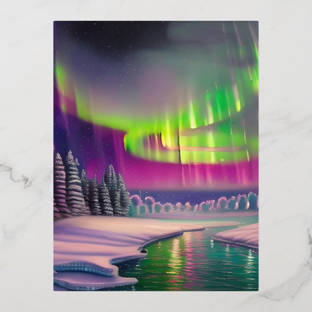 Carte Postale De Vacances En Aluminium Lumières du Nord (Recto)