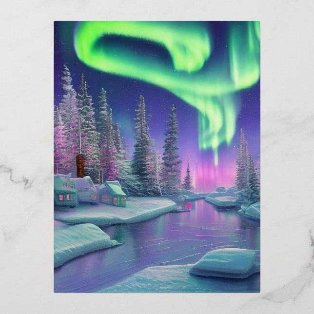 Carte Postale De Vacances En Aluminium Lumières du Nord (Recto)