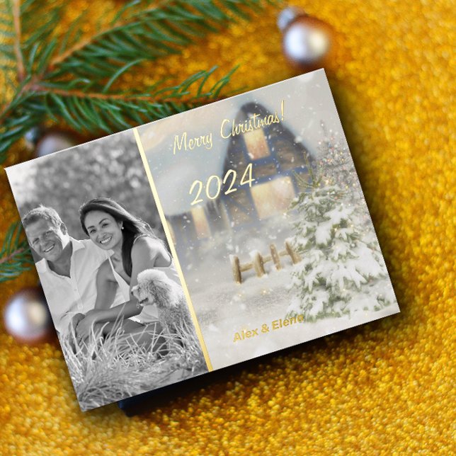 Carte Postale De Vacances En Aluminium Maison de Noël photo d'hiver monochrome (Créateur téléchargé)