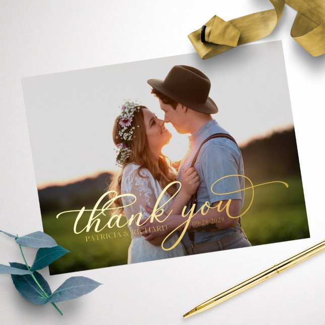 Carte Postale De Vacances En Aluminium Mariage Merci Photo Chic Calligraphie (Créateur téléchargé)
