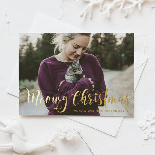 Carte Postale De Vacances En Aluminium Meowy Noël Calligraphie moderne Photo Chat