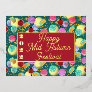 Carte Postale De Vacances En Aluminium Mooncakes turquoise Foil Holiday