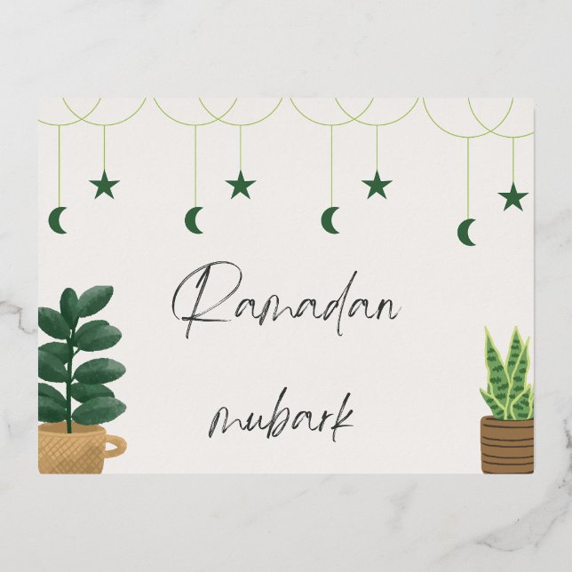 Carte Postale De Vacances En Aluminium Moubark du Ramadan avec plante vert (Recto)