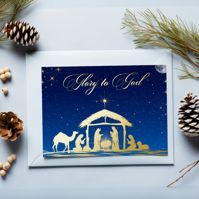 Carte Postale De Vacances En Aluminium Nativité Gloire à Dieu Noël chrétien (Créateur téléchargé)