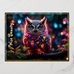 Carte Postale De Vacances En Aluminium Nature Chouette Forêt Oiseau Néon Lovely Trees Fea