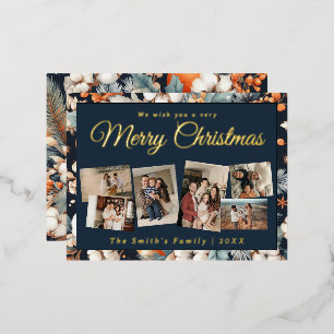 Carte Postale De Vacances En Aluminium Noël 6x photo vintage rétro floral