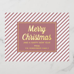 Carte Postale De Vacances En Aluminium Noël Bandes Roses Élégantes Or