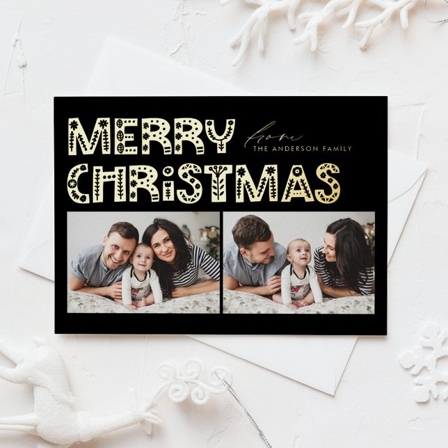 Carte Postale De Vacances En Aluminium Noël noir scandinave à deux photos (Créateur téléchargé)