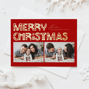 Carte Postale De Vacances En Aluminium Noël Rouge scandinave à deux photos