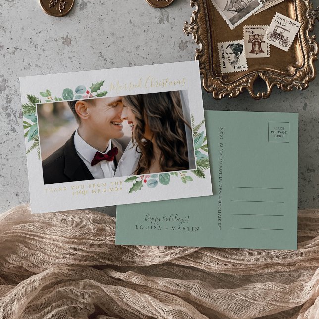 Carte Postale De Vacances En Aluminium Noël Vert huile Merci de Noël (Créateur téléchargé)