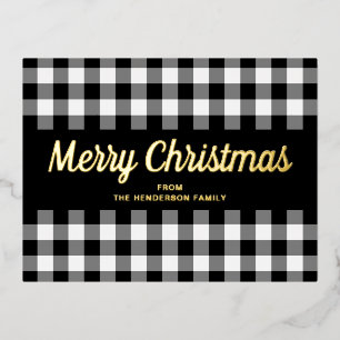 Carte Postale De Vacances En Aluminium Noir Et Blanc Plaid Script Noir Or