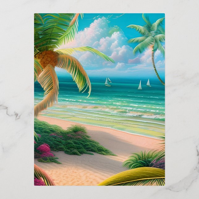 Carte Postale De Vacances En Aluminium Palmiers Tropical (Recto)