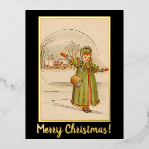 Carte Postale De Vacances En Aluminium Paysage de Noël Vintage Baby Girl Robe noire