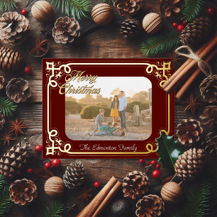 Carte Postale De Vacances En Aluminium Photo encadrée or et Bourgogne Noël