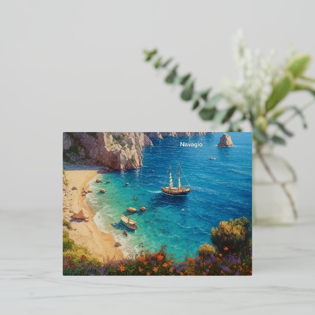 Carte Postale De Vacances En Aluminium Plage en Grèce (Debout devant)