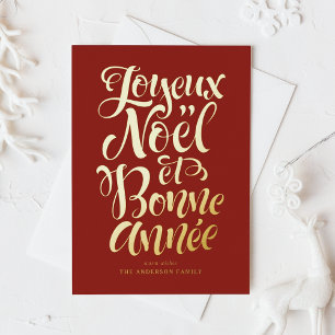 Carte Postale De Vacances En Aluminium Red Joyeux Noël et Bonne Année Calligraphie